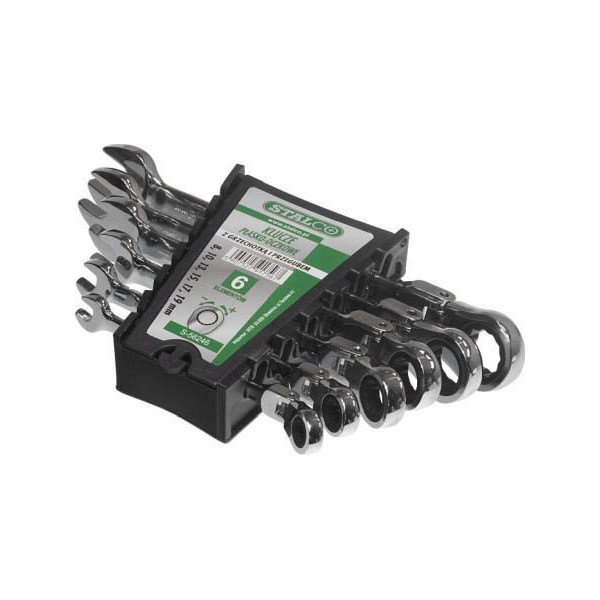 Kľúče ploché-očkové s račňou a kĺbom 8 - 19 mm, 6 prvkov, STALCO