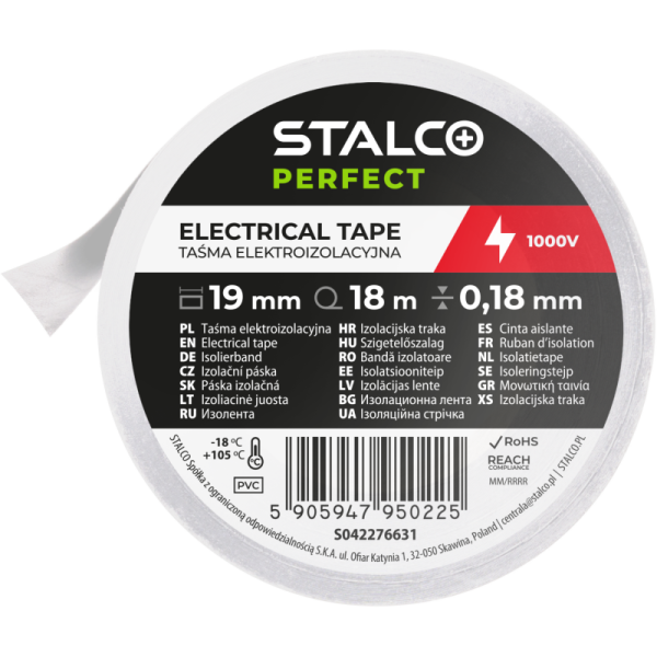 Izolačná PVC páska – 18 mm × 10 m – biela, STALCO PERFECT