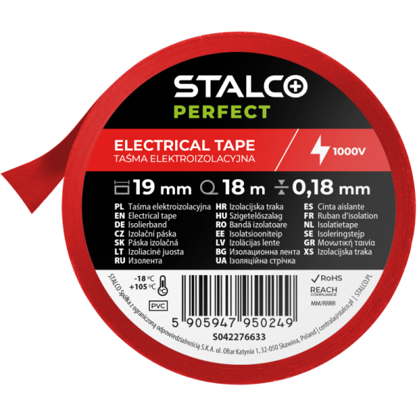 Izolačná PVC páska – 18 mm × 10 m – červená, STALCO PERFECT
