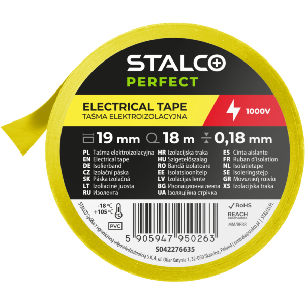 Izolačná PVC páska – 18 mm × 10 m – žltá, STALCO PERFECT