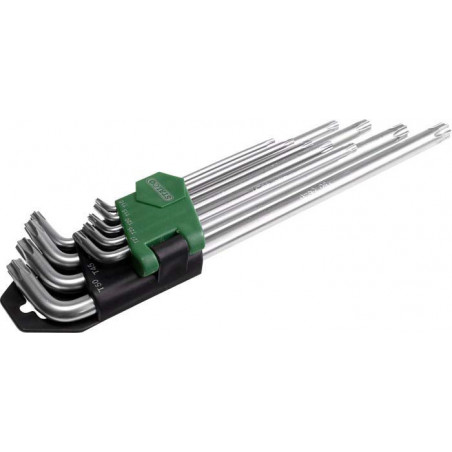 Kľúče TORX s otvorom T10 - T50 , dlhé , 9 dielna sada, STALCO