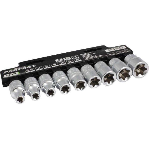 Sada nádstavcov TORX 1/2" 1/2", E10 - E24, TORX vnútorné, 9 prvkov, STALCO PERFECT