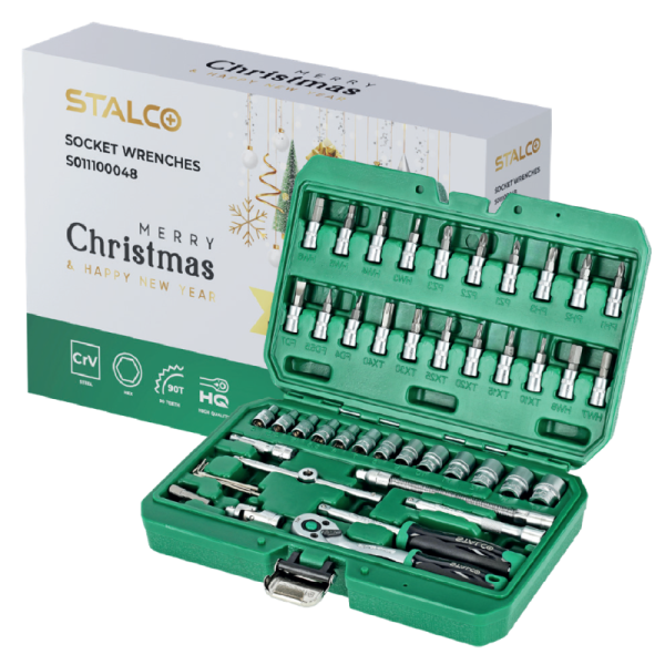 Sada nástrčných kľúčov 1/4” – 48 dielov, račňa 90T v BMC kufríku - vianočné balenie